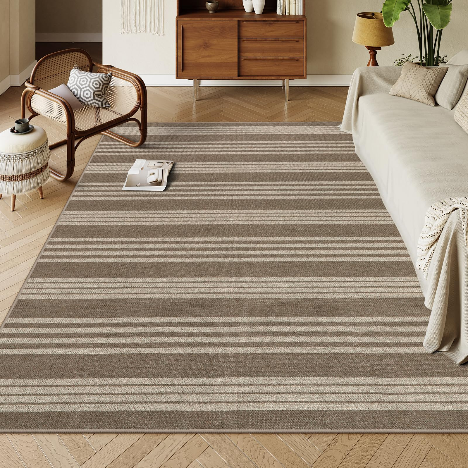 Lahome Striped Easy Jute Rug 8x10, Farmhouse Dining Room Rug Indoor Outdoor Carpet for Patio Livi... | Amazon (US)