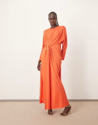 ARRANGE soft pleat maxi dress with hardware detail in red | ASOS (Global)