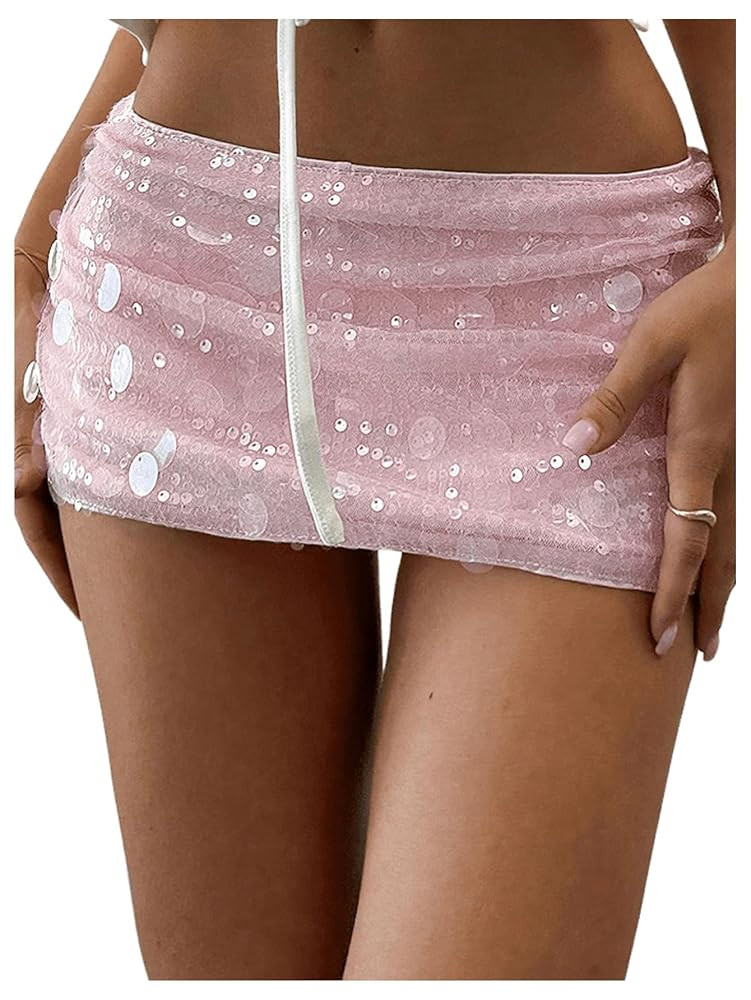 Floerns Women's Sequin Low Waist Mini Skorts Music Festival Night Out Skirt Shorts | Amazon (US)