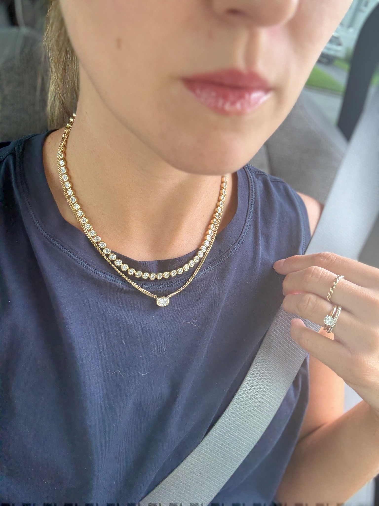 If you like this necklace stack, you should grab the tennis bracelet and matching necklace for 30% off and then you will get a solitaire that is similar to this one for free! Today only!