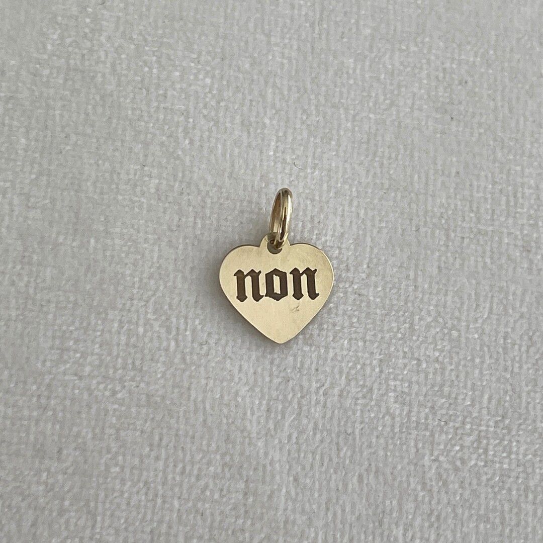 14K Yellow Gold "non" Heart Charm Pendant - TINY Old English Y2K - Etsy | Etsy (US)