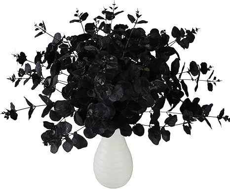 Greentime 2 Pack Black Fake Flowers Artificial Eucalyptus Stems Bouquet with 20 Branches 18.5 Inc... | Amazon (US)