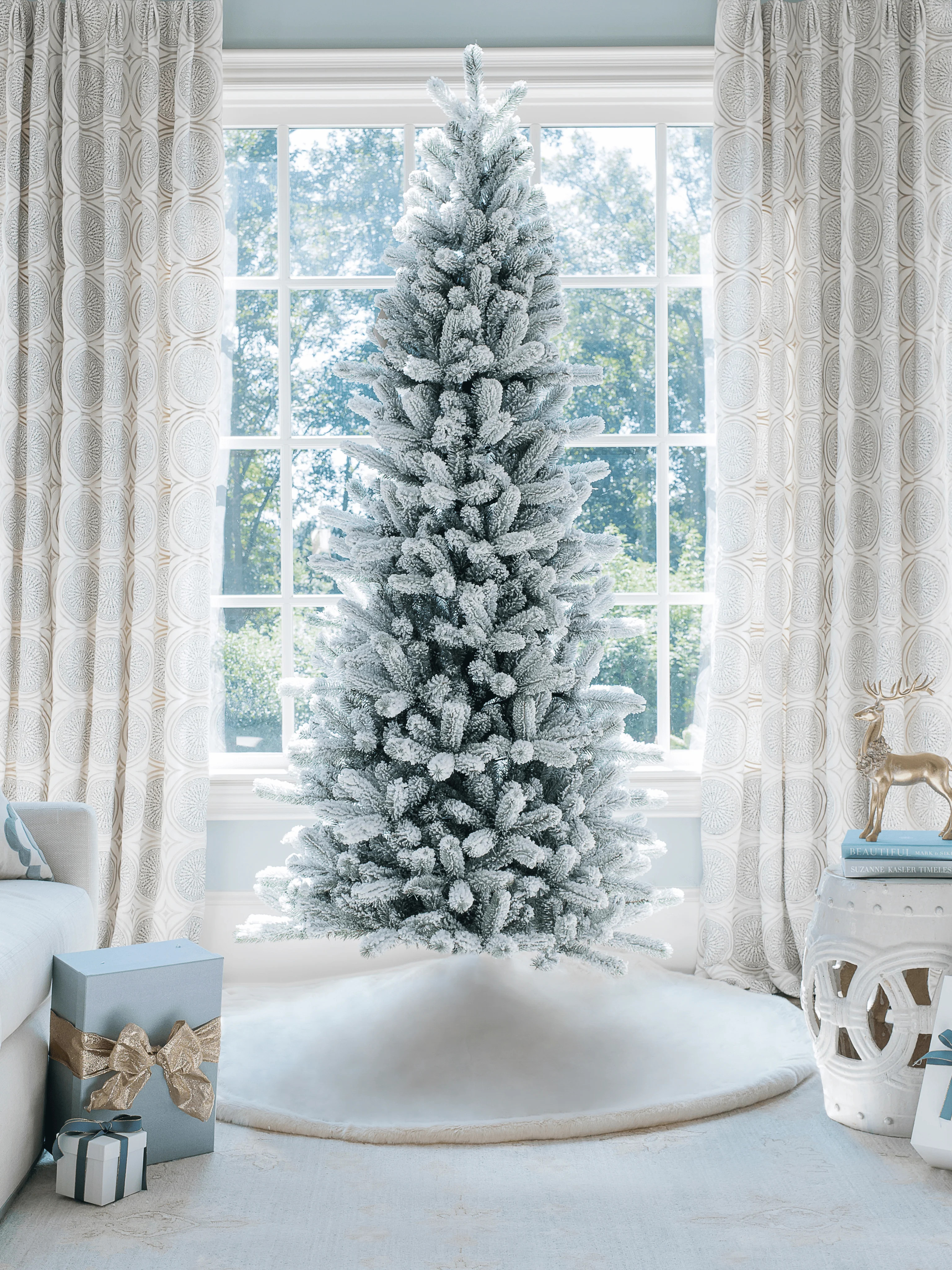 12' King Flock® Slim Artificial Christmas Tree Unlit | King of Christmas