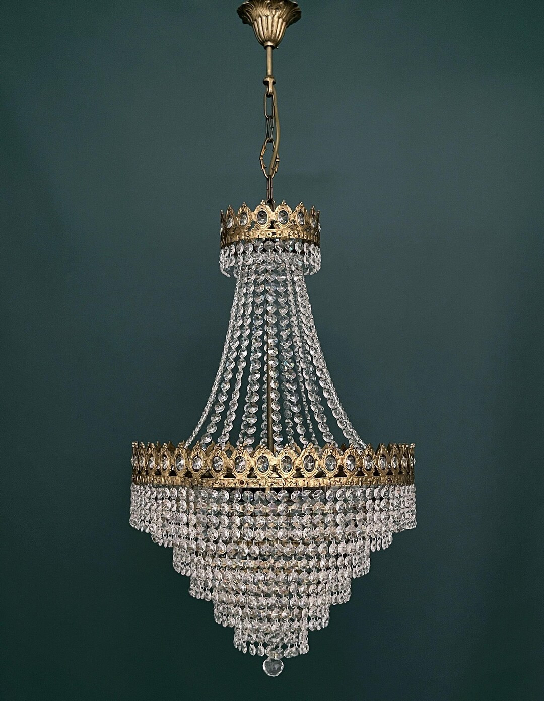 Antique / Vintage Brass & Crystals 6 Tiered 6 Lights Large French Empire Chandelier Lighting, Lig... | Etsy (US)