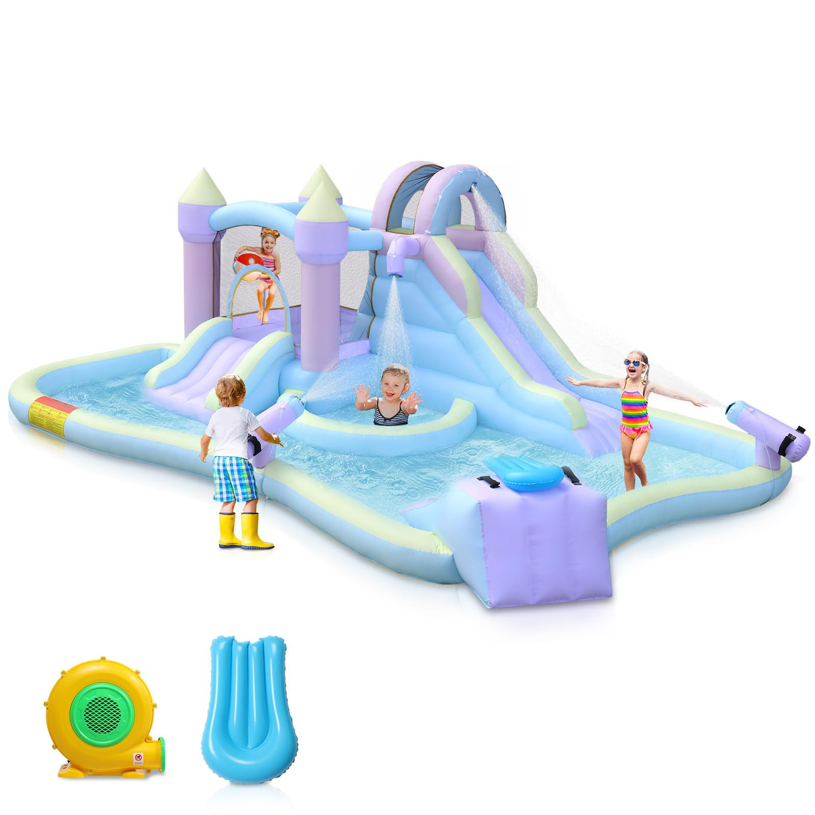 Ktaxon Inflatable Bounce House for Kids, Outdoor Jumping Air Castle Bouncy with Double Water Slid... | Amazon (US)