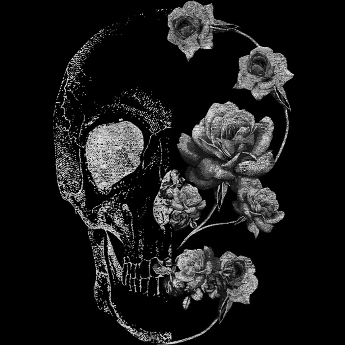 Junior's Lost Gods Rose Skull Grayscale Distressed Portrait Oversized T-Shirt - Black - Small | Target