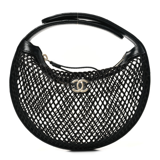 Mesh Shiny Lambskin Pouch Hobo Black | FASHIONPHILE (US)