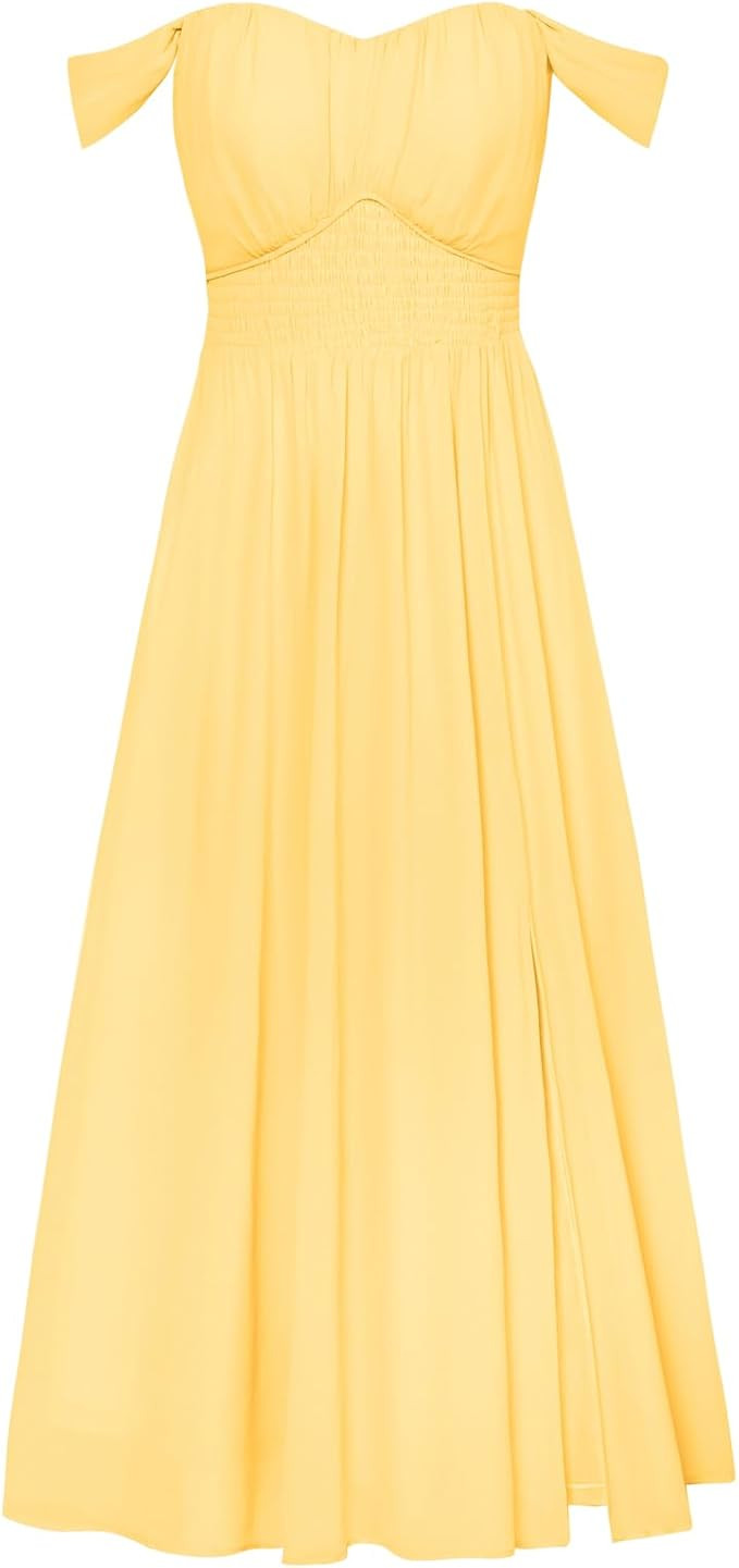 2026 Women's Summer Floral Wedding Guest Dress,Beach Flowy A Line Maxi Off Shoulder Bridesmaid Dr... | Amazon (US)
