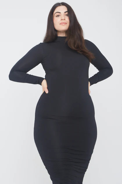 365 LONG SLEEVE CUT OUT BODYCON MIDI DRESS - SHADOW BLACK | TALA (UK)