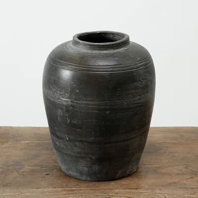 Earthy Grey Pottery Jar With Three Lines Approx 11 Inches | Perigold