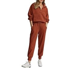 Amazon.com: PRETTYGARDEN Womens Fall 2 Piece Sweatsuits Set Long Sleeve Half Zip Pullover Sweatsh... | Amazon (US)