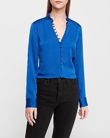 Original Fit Satin Ruffle Collar Portofino Shirt | Express