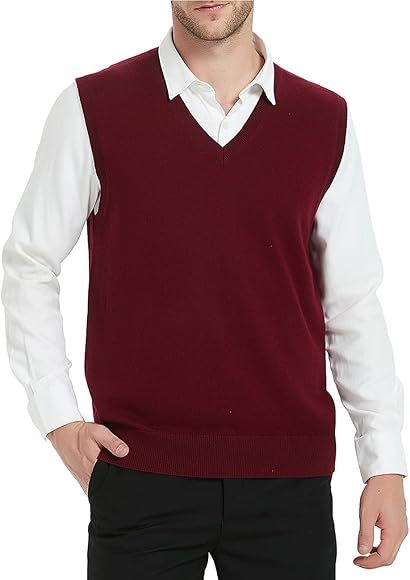 Kallspin Men’s Cashmere Wool Blend Relax Fit Vest Knit V-Neck Sweater | Amazon (US)
