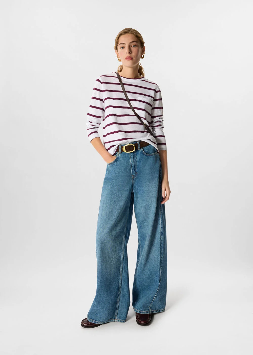 Burgundy Stripe Crew Neck Pocket Top | Whistles