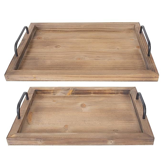 Besti Rustic Vintage Food Serving Trays (Set of 2) | Nesting Wooden Board with Metal Handles | St... | Amazon (US)