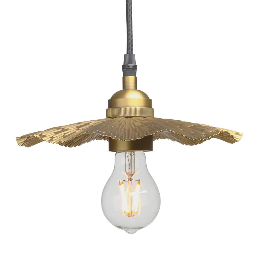 Pathson Hardwired Metal Pendant Lighting Brass Gold Finish, Vintage Split Flower Design Pendant L... | Amazon (CA)