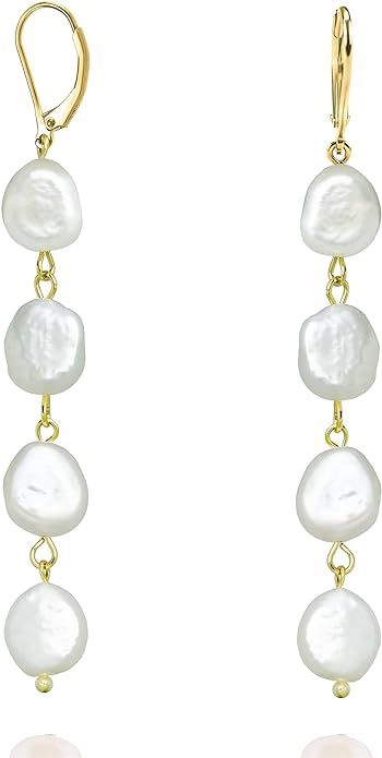 Pearl Dangle Drop Earrings for Women, Long White Pearl with Sterling Silver Post Sensitive Ears,G... | Amazon (US)