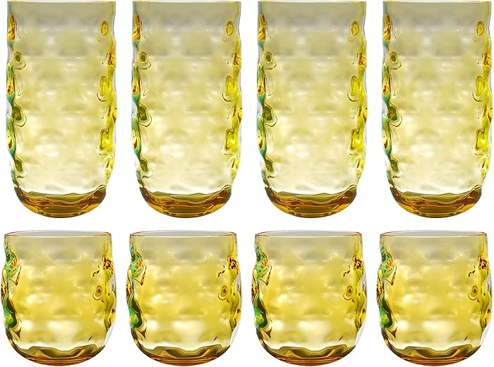 QG Clear Colorful Acrylic Plastic 14 & 22 oz. Cup Drinking Glass Tumbler Set of 8 Yellow | Amazon (US)
