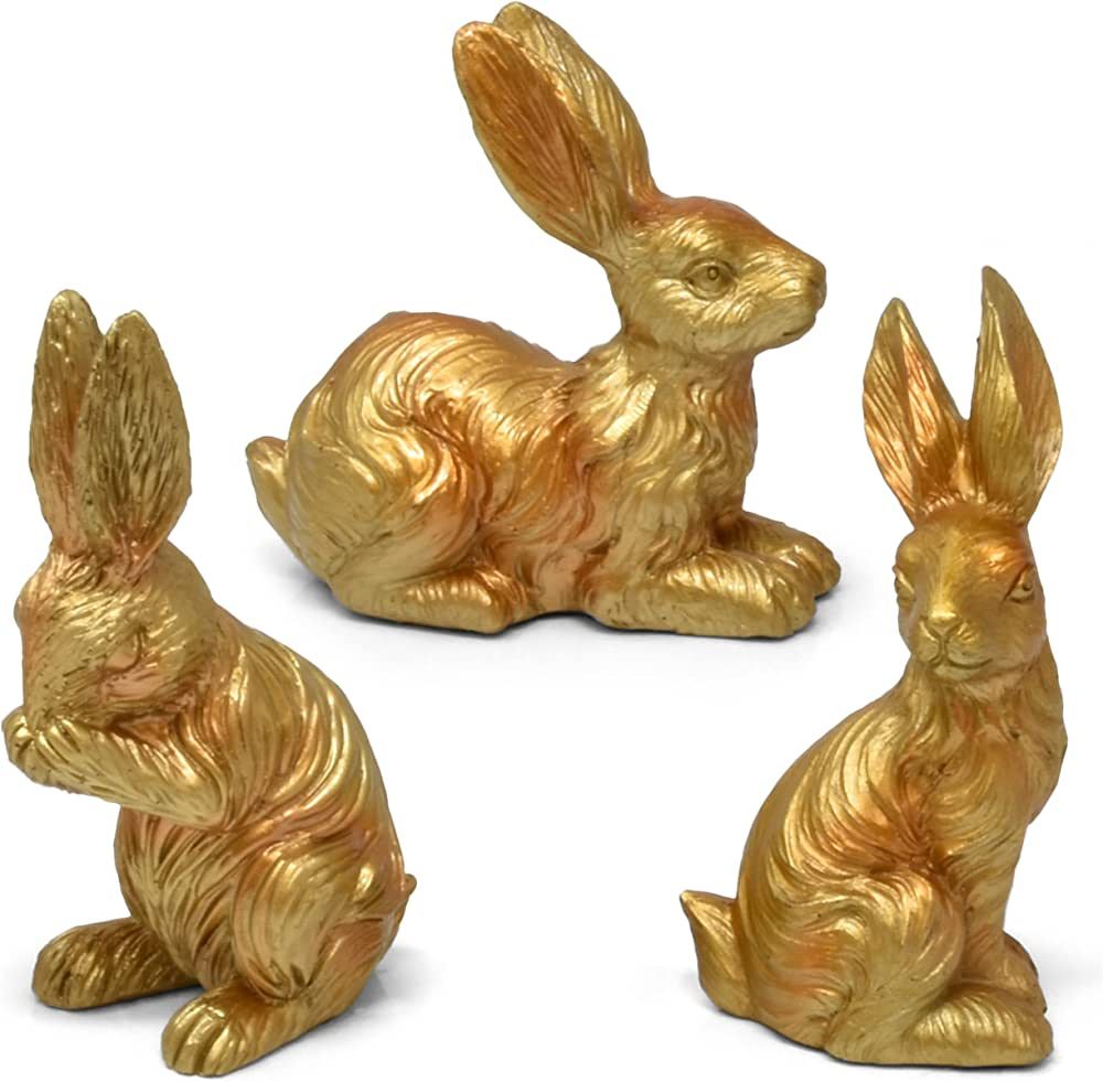 3 Easter Gold Bunny Figurine Decor Table Topper Holiday Spring Resin Golden Rabbit Bunnies Sculpt... | Amazon (US)