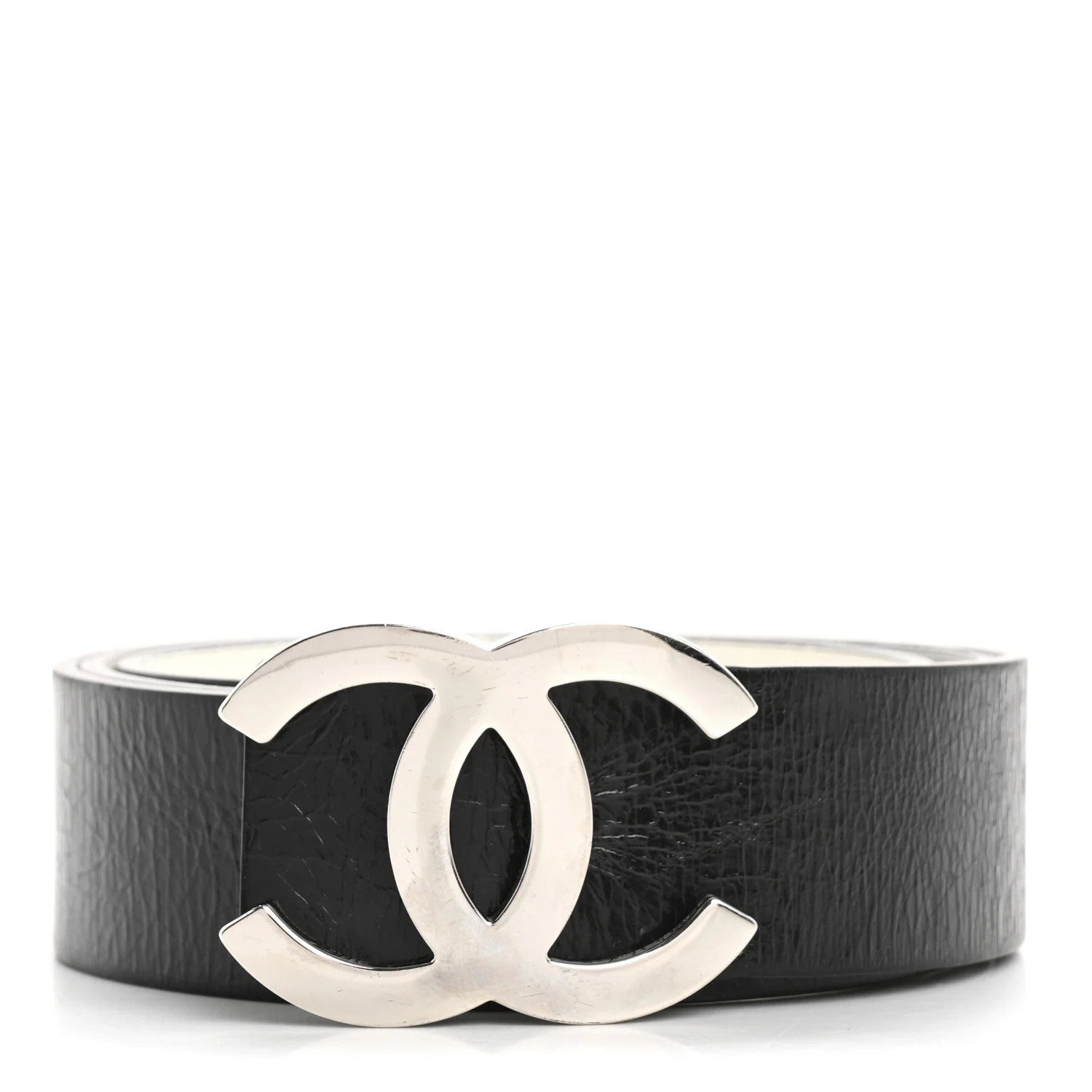 Chanel Patent Calfskin CC Reversible Belt 90 36 Black White | FASHIONPHILE (US)