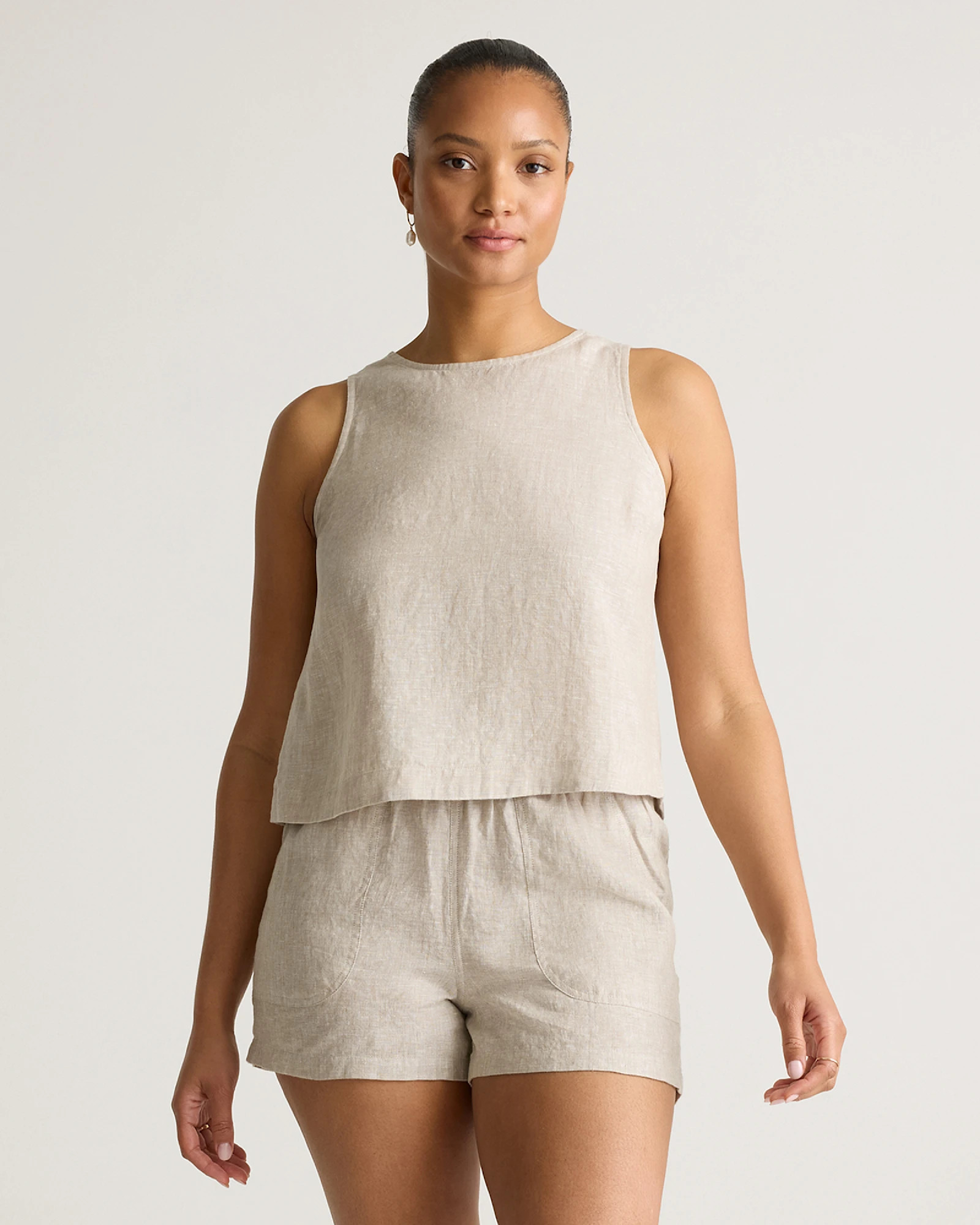 White 100% European Linen Cropped Tank | Quince