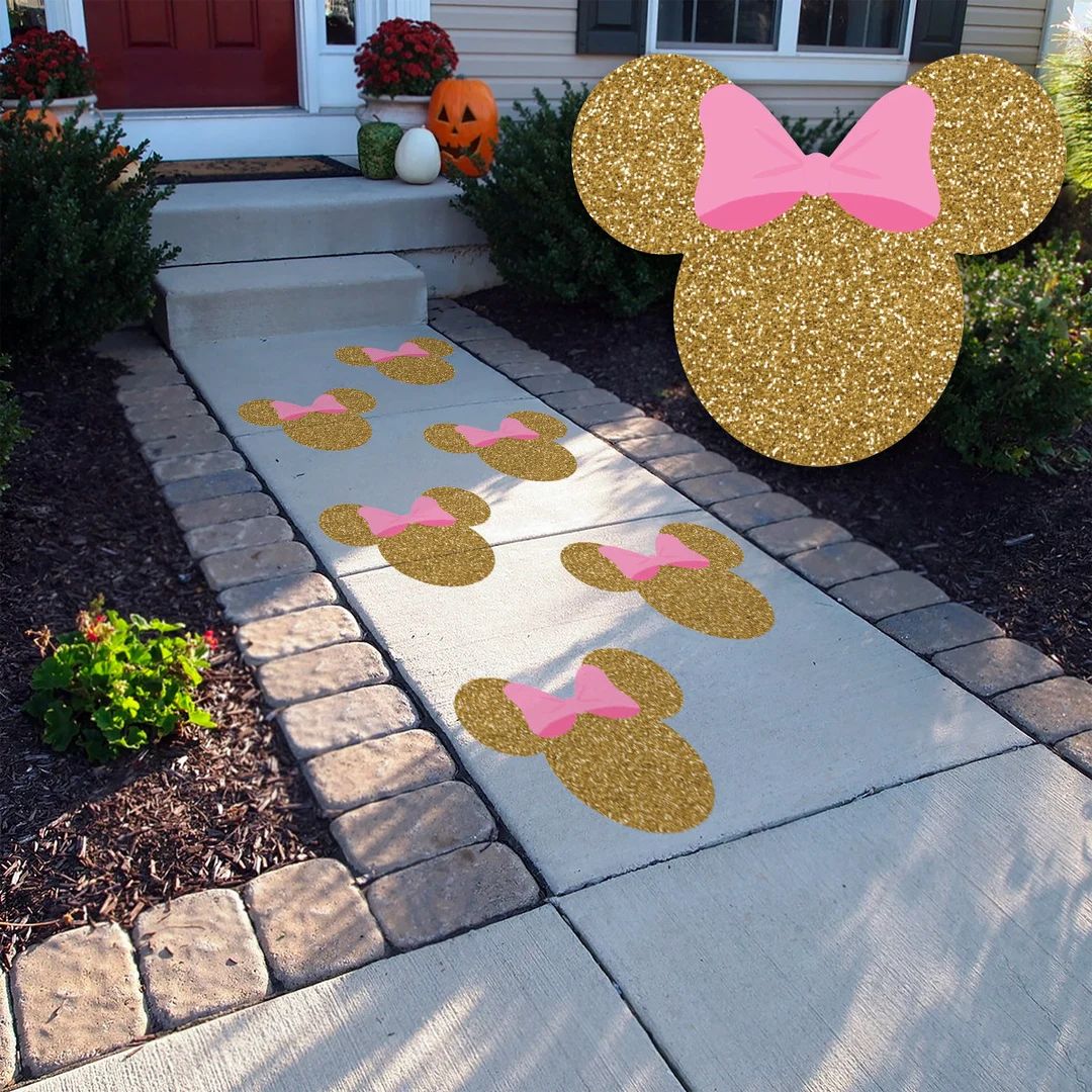 Minnie Mouse Peel and Stick Floor Decals gold With Pink Bow - Etsy | Etsy (US)