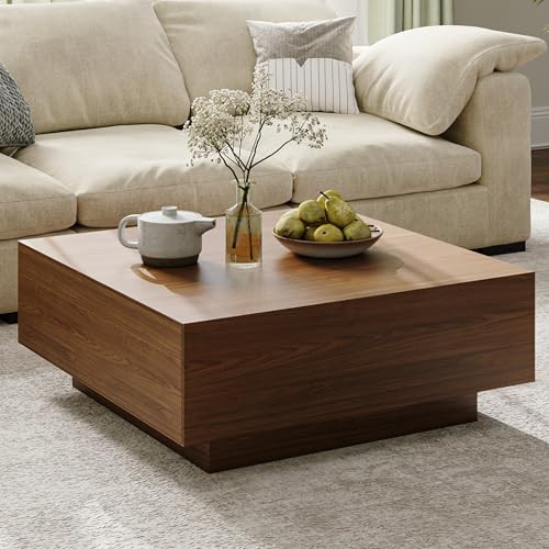 POVISON Mid Century Modern Coffee Table with Drawers, Square Coffee Table with Storage, 35.43" Wo... | Amazon (US)