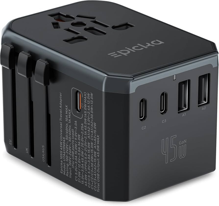 EPICKA 45W Universal Travel Adapter PD&QC, 1AC/4USB-C/1USB-A | Amazon (US)