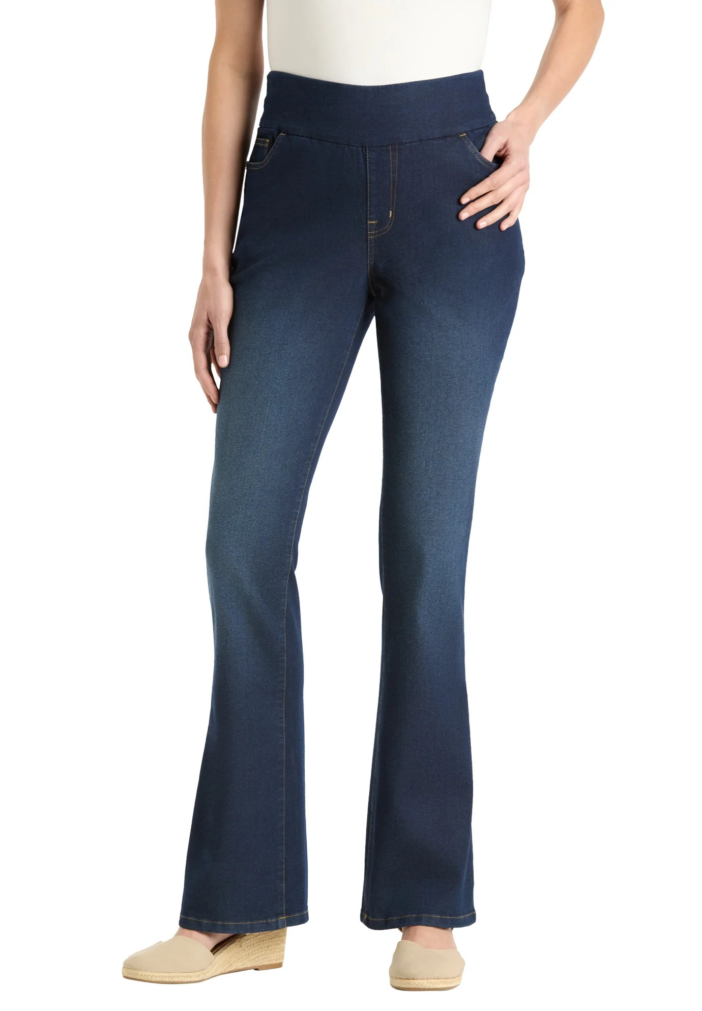Woman Within Plus Size  Pull-On Bootcut Gap-Free Stretch Denim Jeans | Walmart (US)