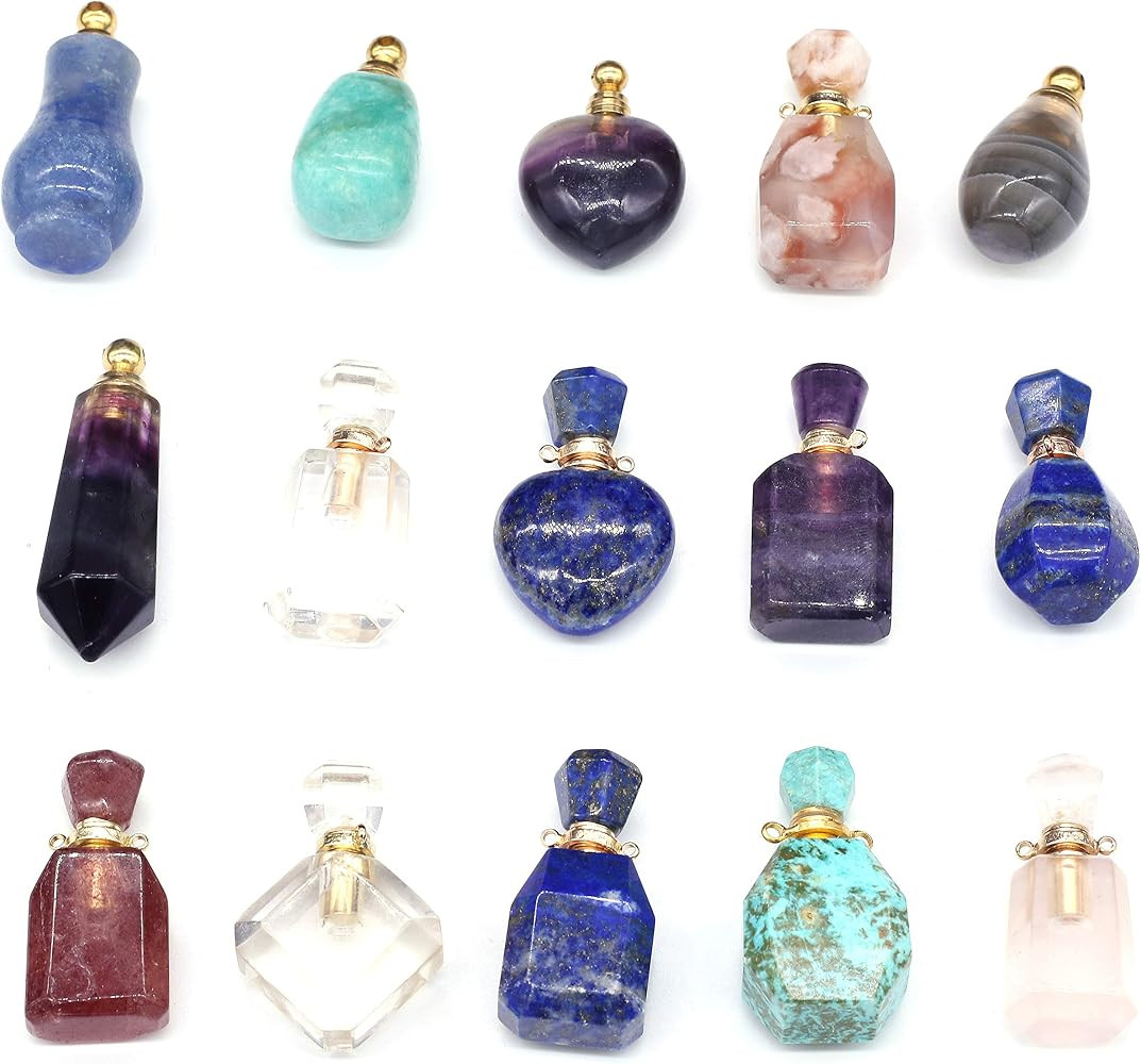 Natural Stone Perfume Bottle Pendant Necklace Essential Oil Bottle Crystal Pendants Charms for Ne... | Amazon (US)