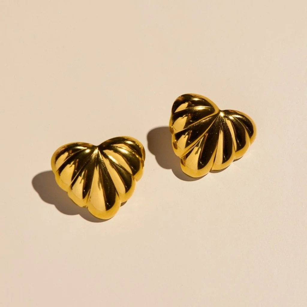 Gold Sculptural Waterproof Heart Statement Earrings | Nickel and Suede