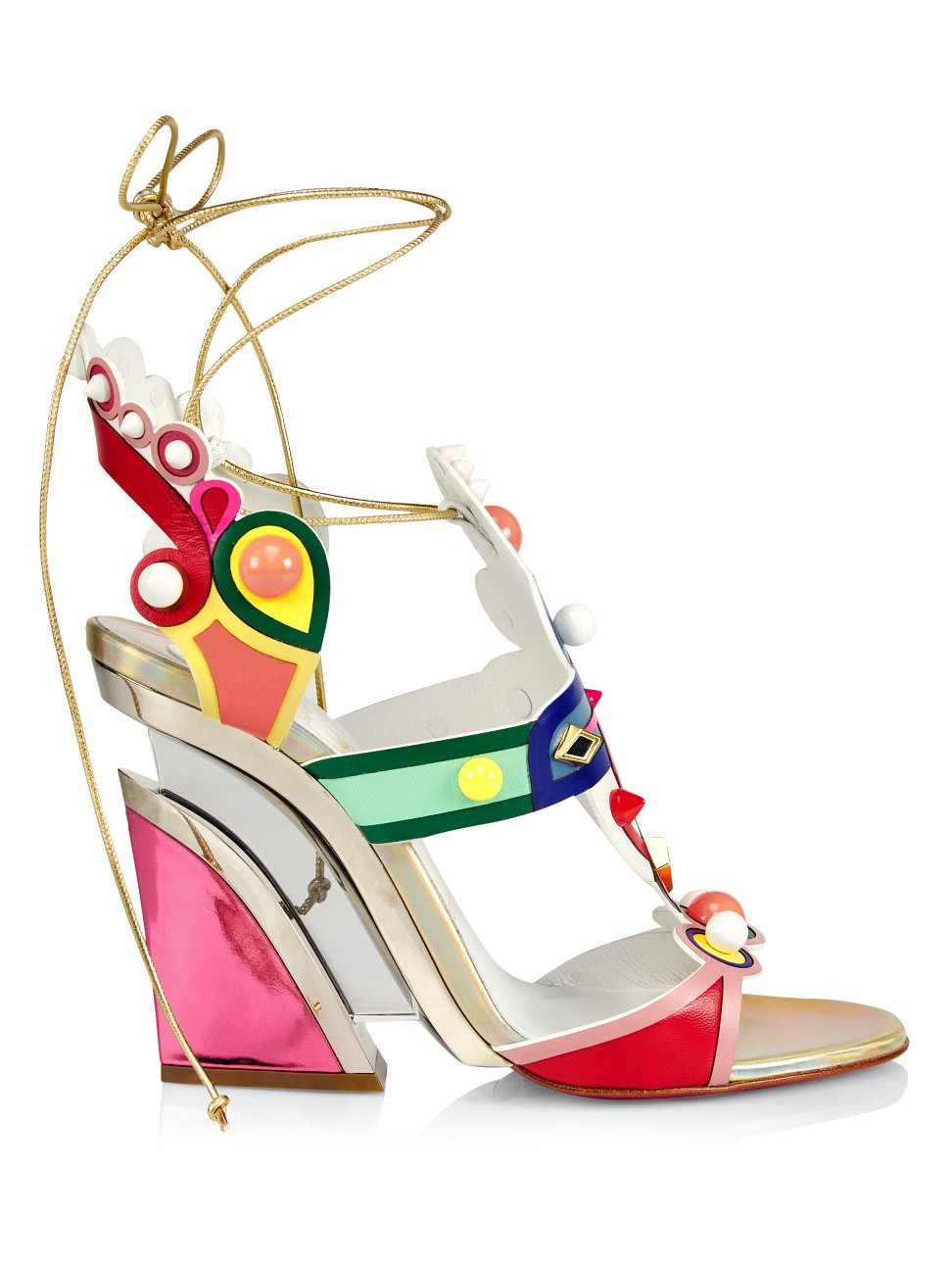 Christian Louboutin Papagaya Levita Multicolor Ankle-Wrap Wedge Sandals | Saks Fifth Avenue