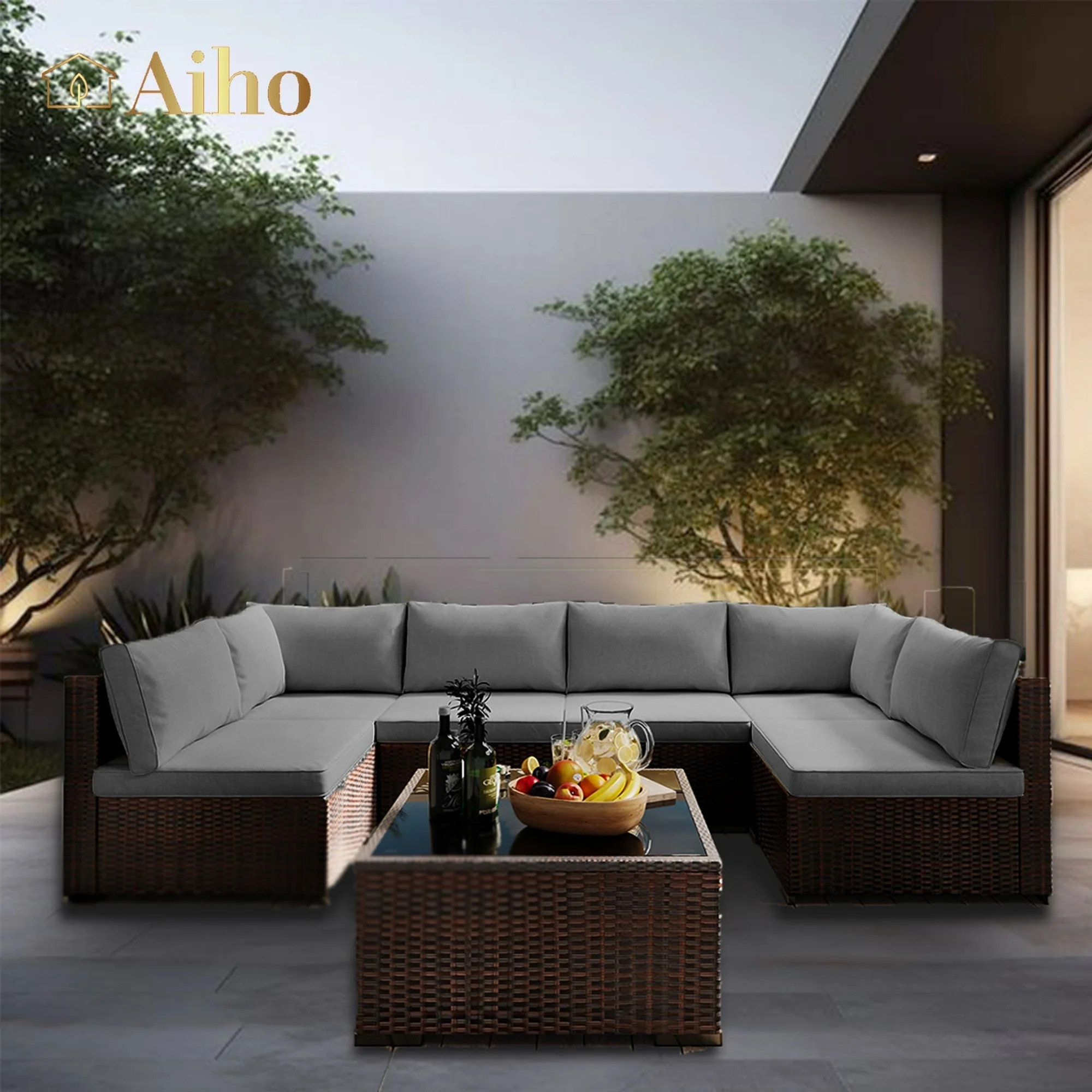 Aiho 7 Piece Rattan Patio Furniture Set , Outdoor Sectional Furniture Set  for  Patio,Garden,Back... | Walmart (US)