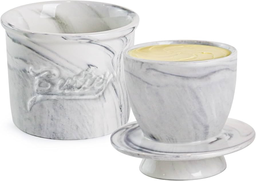 Butter Crock for Counter with Water, French Butter Keeper for Spreadable Butter Marble Ceramic Bu... | Amazon (US)