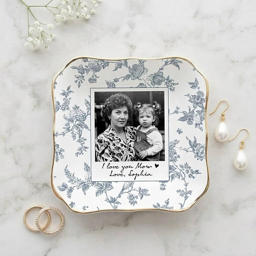 Personalized Photo Ceramic Trinket Dish, Personalized Photo Ring Dish Gift for Mom, Customized Je... | Amazon (US)