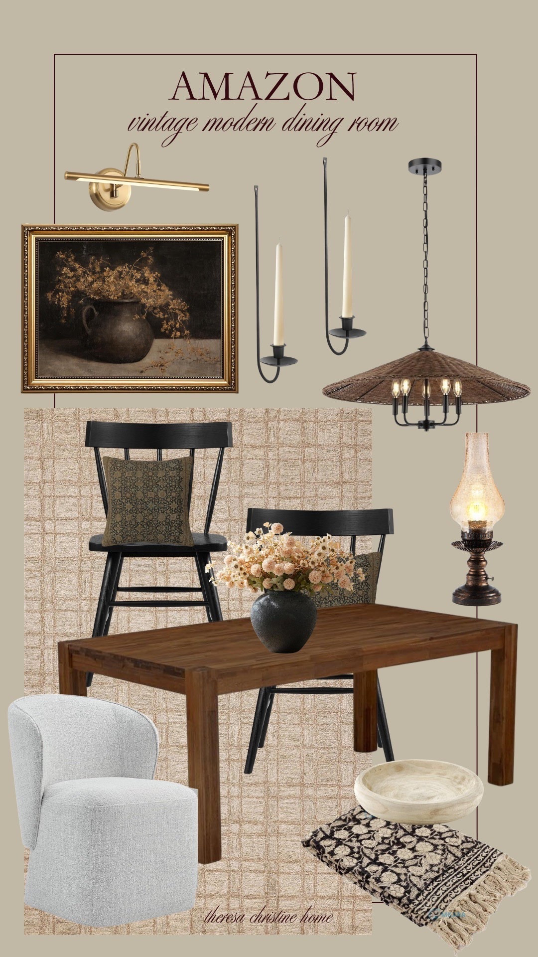 Modern vintage dining room inspiration from Amazon 🖤 Amazon home, vintage home, moody home, moody dining room, modern home 
