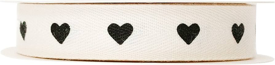 Sisterly Market Cotton Herringbone Custom Ribbon Natural 5/8' x 10 Yards (5/8 inch, Black Hearts) | Amazon (US)