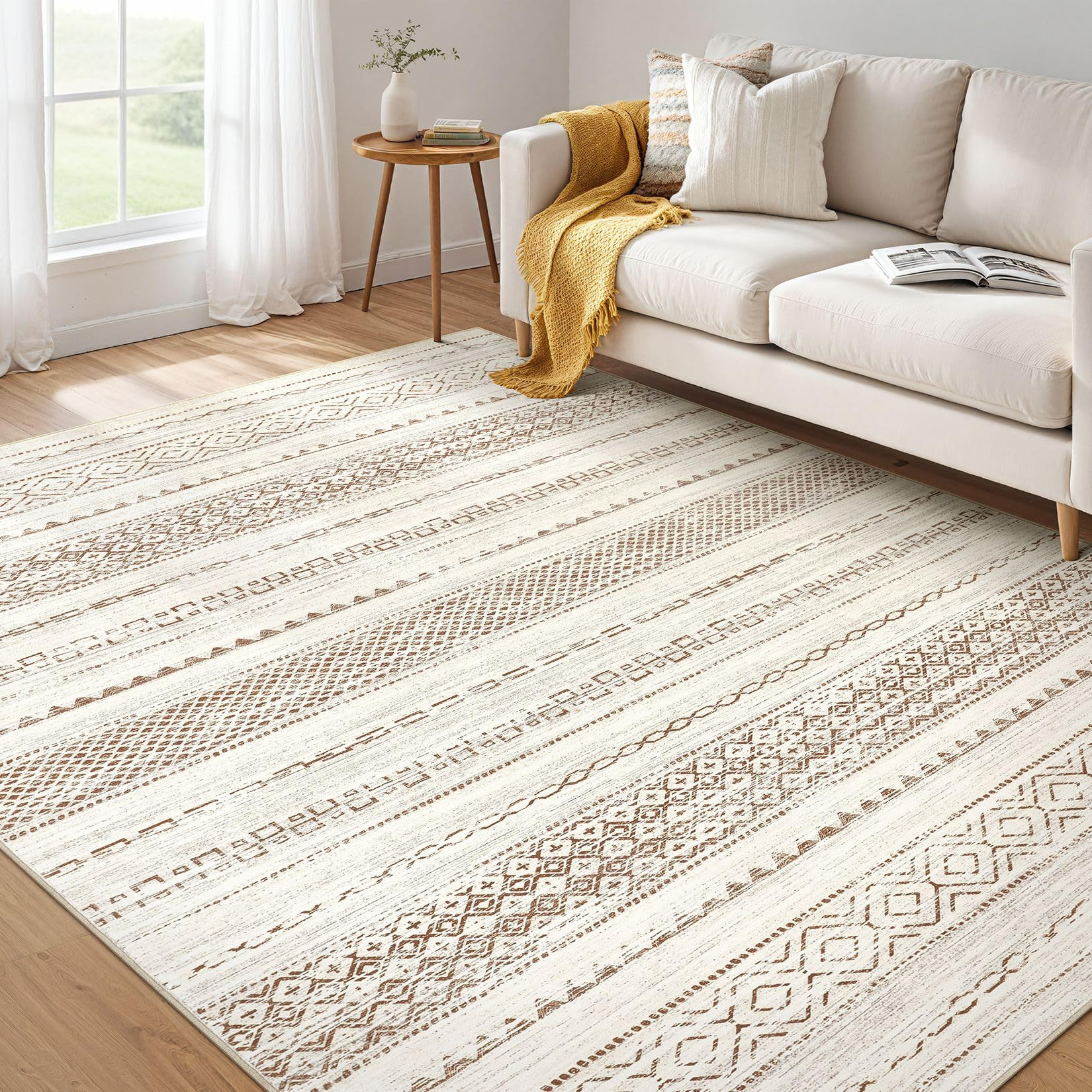 Nakagishi Area Rug Living Room Rugs: 5x7 Machine Washable Boho Large Neutral Farmhouse Stain Resi... | Amazon (US)