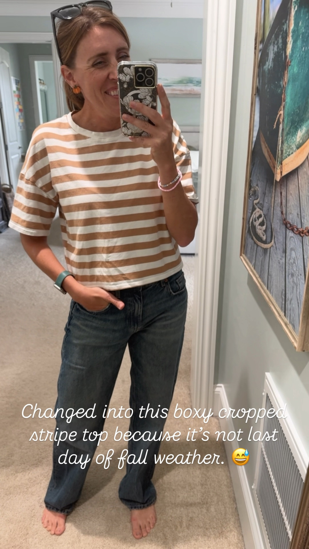 Feels like it should be a lot cooler for the last day of October but changed into this boxy cropped stripe and love it! Cute with high waisted jeans, wearing a medium!

#LTKSaleAlert #LTKFindsUnder50 #LTKStyleTip