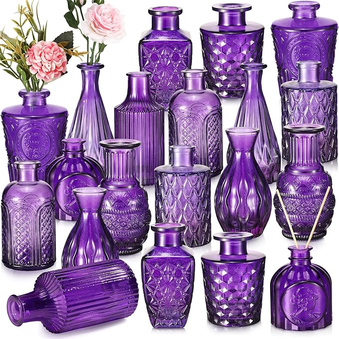 20 Pcs Glass Bud Vase Set Small Vases for Flowers Vintage Flower Vase in Bulk Cute Glass Vases fo... | Amazon (US)