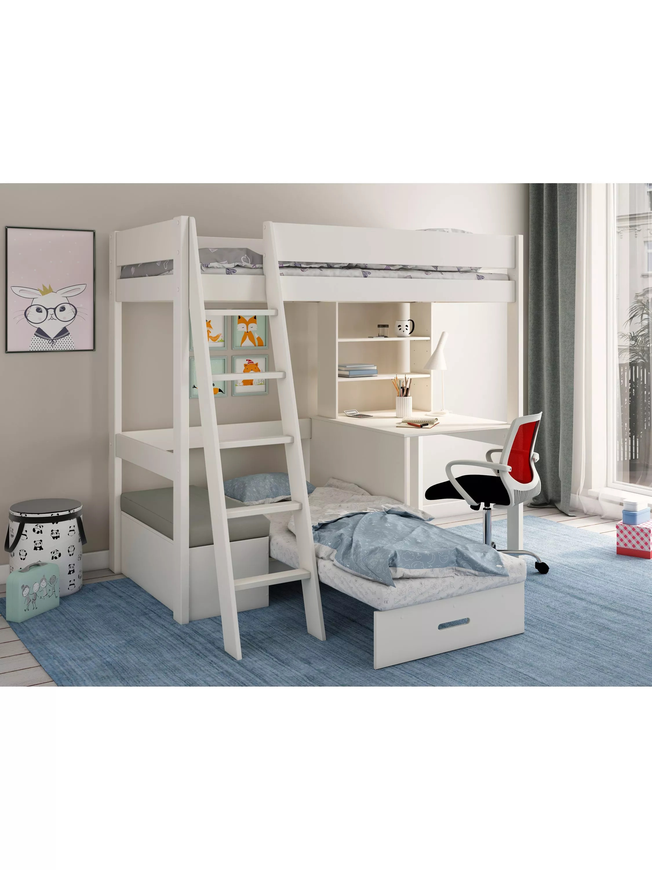 Estella 4 High Sleeper Bed Frame with Futon, Single, White | John Lewis (UK)