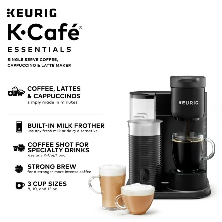 Keurig K-Cafe Essentials Single Serve K-Cup Pod Coffee, Latte and Cappuccino Maker, Black | Walmart (US)