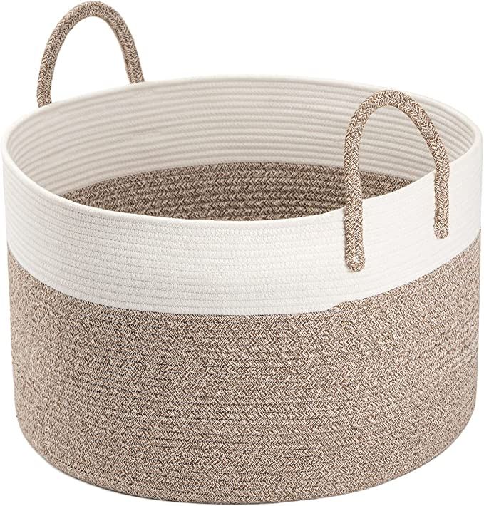 Amazon.com: INDRESSME Cotton Rope Basket Extra Large Woven Basket for Blankets Toy Basket Baby La... | Amazon (US)