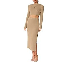 ANRABESS Women's 2 Piece Outfits Dress Fall Long Sleeve Casual Crop Sweater Top & Ribbed Knit Mid... | Amazon (US)