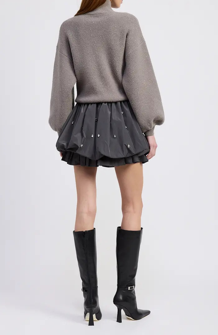 Florentina Long Sleeve Mixed Media Minidress | Nordstrom