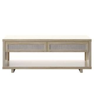 Twin Star Home 23.38 in Bishop Oak Square Wood Coffee Table with 2-Drawers CT7030-PO112 | The Home Depot