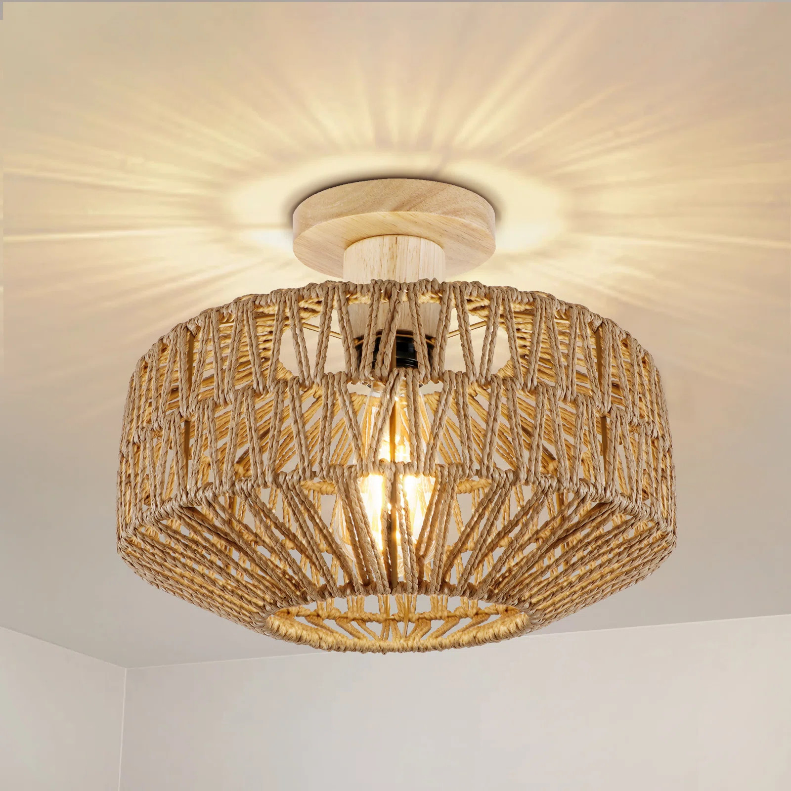Clouden 12 in. Bohemian Rattan Semi Flush Mount | Wayfair North America