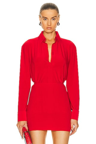 Norma Kamali Collar Stand Shirt in Tiger Red | FWRD | FWRD 