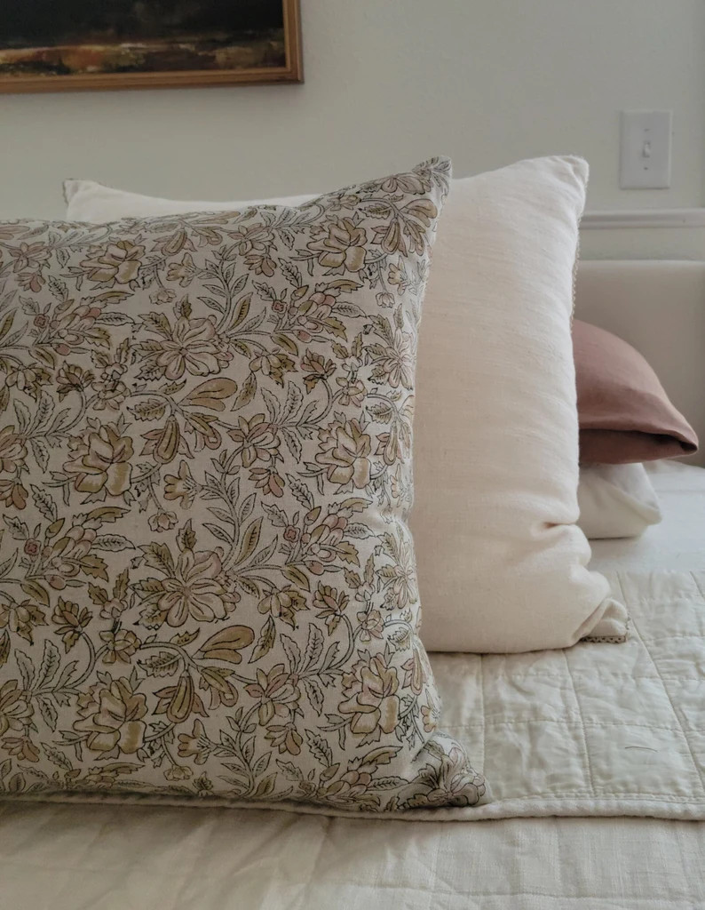 BRIN Linen Block Print Pillow Cover - Etsy | Etsy (US)