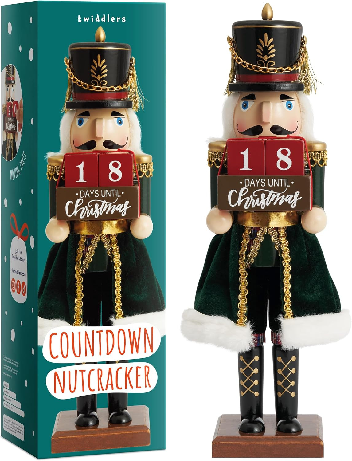 THE TWIDDLERS Christmas Countdown Wooden Nutcracker Soldier, 30cm / 12" in Festive Colours - Prem... | Amazon (UK)